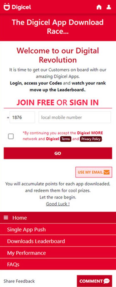Digicel App Download Race — Landing