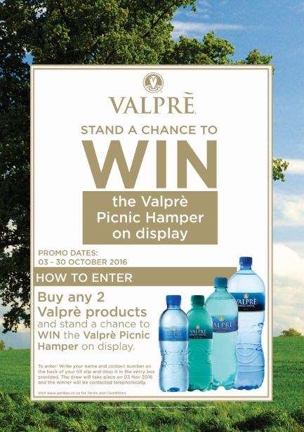 STAND A CHANCE TO WIN a Valpre Picnic basket Hamper at PnP Waterstone Village - COMPETITION RULES